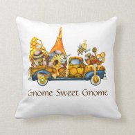 Sunflower Gnomes in Truck Gnome Sweet Gnome Throw Pillow