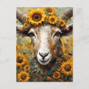 Sunflower Goat Postcard