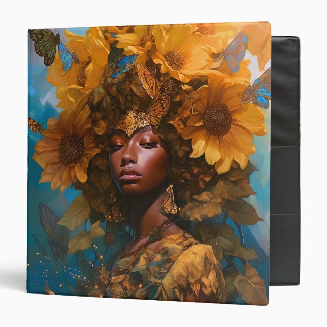 Sunflower Goddess Fantasy Art 3 Ring Binder (Front/Inside)