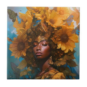 Sunflower Goddess Fantasy Art Ceramic Tile