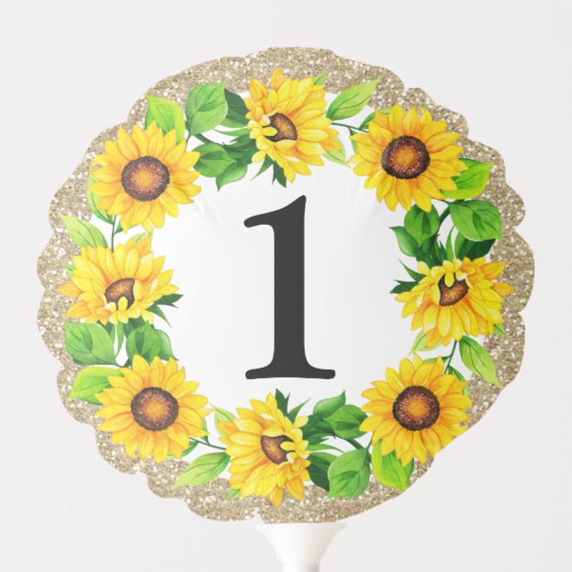 Sunflower & Gold Baby Girl Birthday Custom Number Balloon (Front)