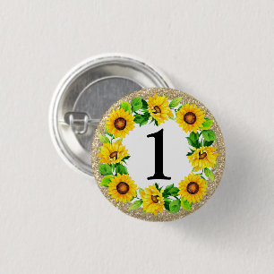 Sunflower & Gold Baby Girl Birthday Custom Number Button