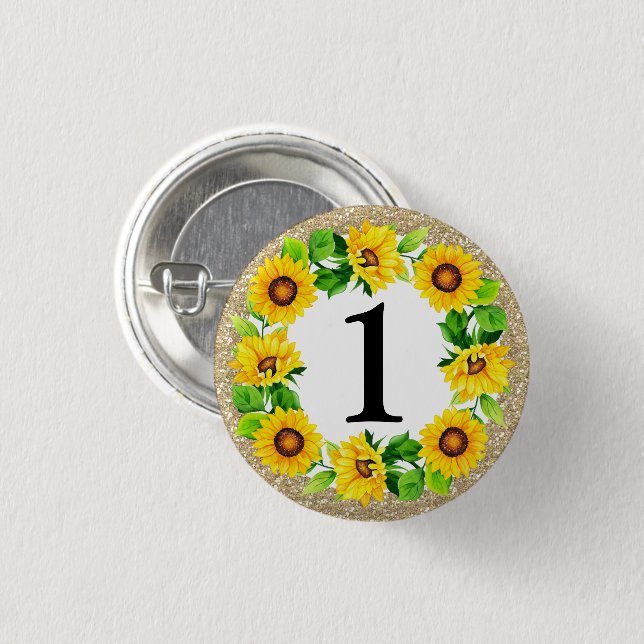 Sunflower & Gold Baby Girl Birthday Custom Number Button (Front & Back)