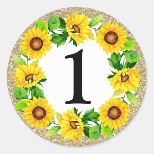 Sunflower  Gold Baby Girl Birthday Custom Number Classic Round Sticker