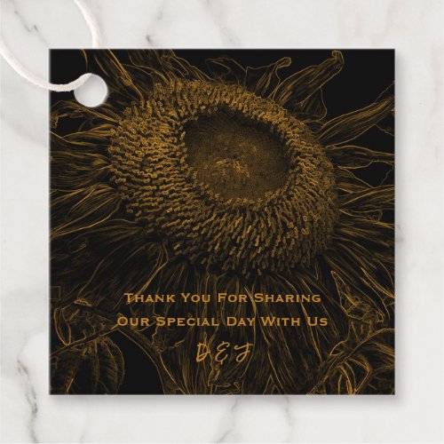 Sunflower Gold Black Floral Art Elegant Favor Tags