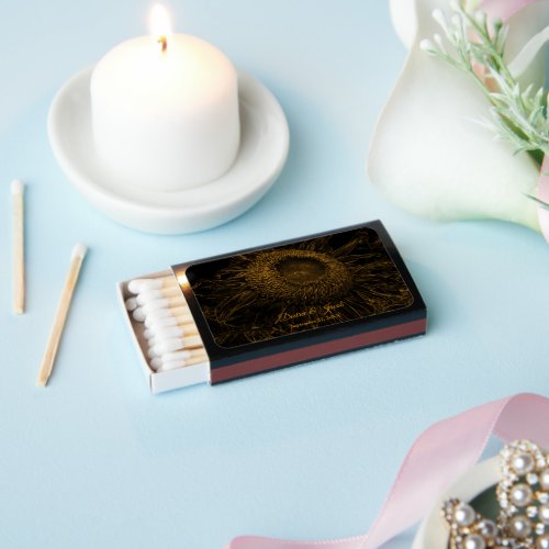 Sunflower Gold Black Floral Art Elegant Matchboxes