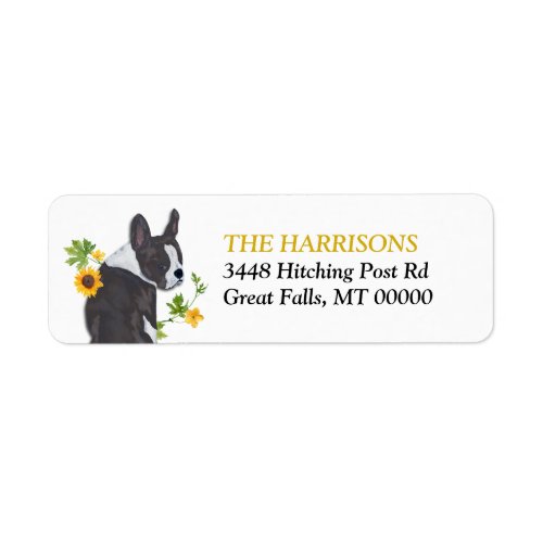 Sunflower Gold Boston Terrier Dog Return Address Label