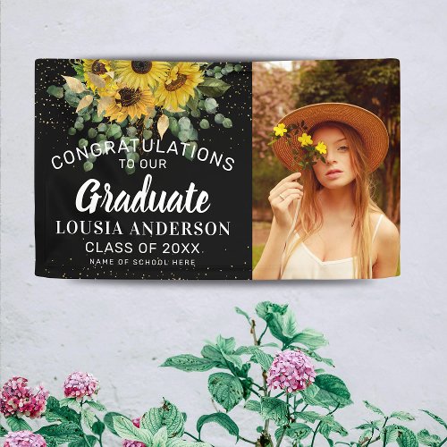 Sunflower  Gold Confetti Graduation Photo Banner