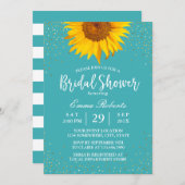 Sunflower Gold Confetti Turquoise Bridal Shower Invitation (Front/Back)