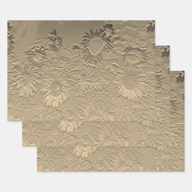 Sunflower Gold Floral Chic Design Decoupage Wrapping Paper Sheets (Set)