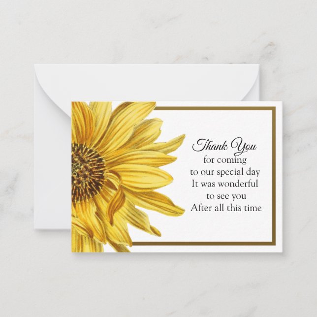 Sunflower Gold Frame Thank You Card (Front)