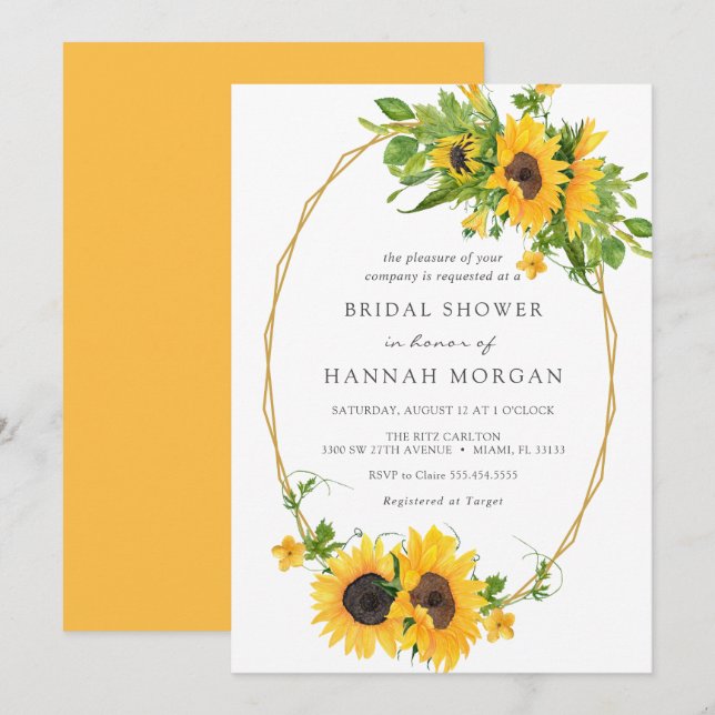 Sunflower Gold Geometric Frame Bridal Shower Invitation (Front/Back)