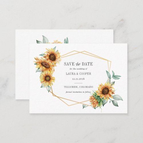 Sunflower Gold Geometric Frame Save the Date Card