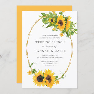 Sunflower Gold Geometric Frame Wedding Brunch Invitation