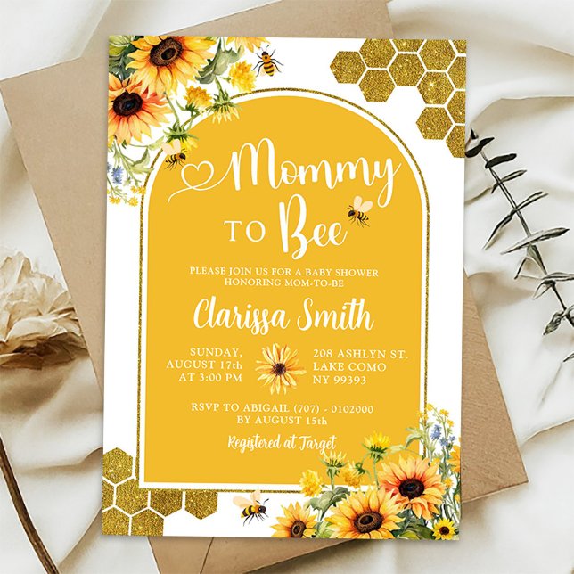 Sunflower Gold Mommy to Bee Baby Shower Invitation (Creator Uploaded)