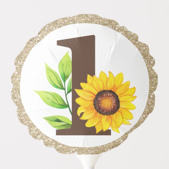 Sunflower & Gold ONE Baby Girl 1st Birthday Party Balloon (Front)