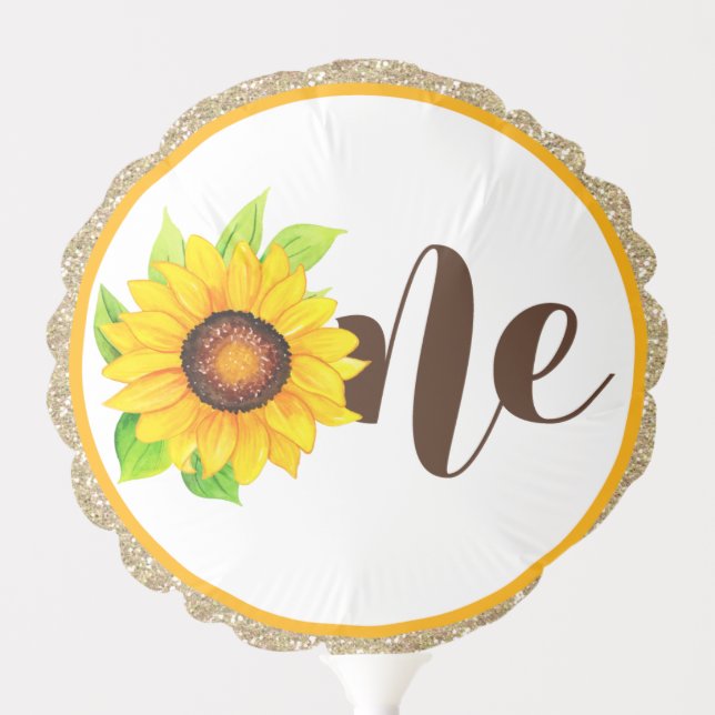 Sunflower & Gold ONE Baby Girl 1st Birthday Party Balloon (Front)