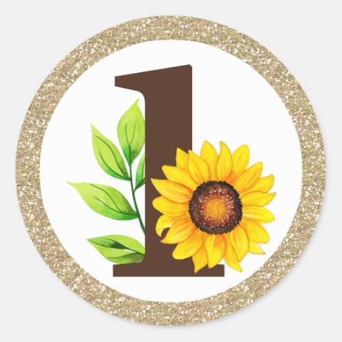 Sunflower  Gold ONE Baby Girl 1st Birthday Party Classic Round Sticker