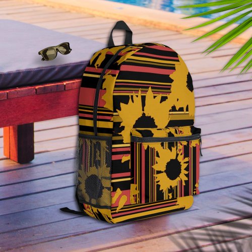 Sunflower Gold Orange Black Stripes Pattern Printed Backpack