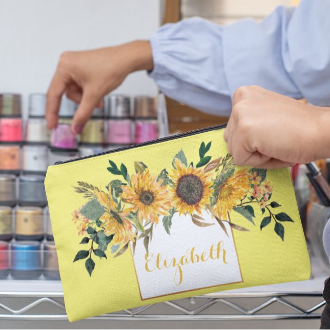 Sunflower Gold Personalized Floral Flower Accessory Pouch (Creator Uploaded)