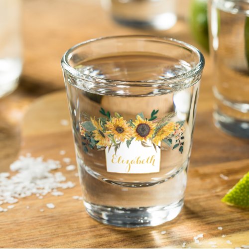 Sunflower Gold Personalized Floral Flower  Shot Glass