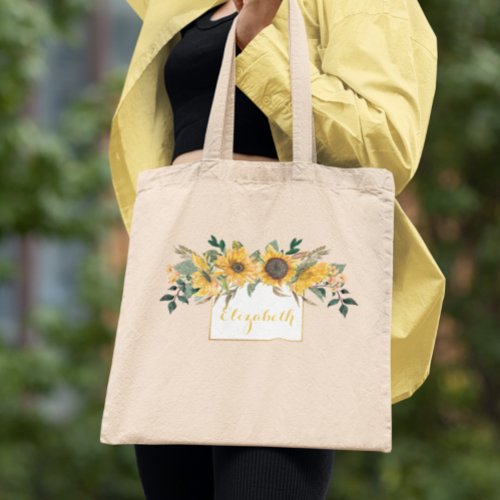 Sunflower Gold Personalized Floral Flower Tote Bag