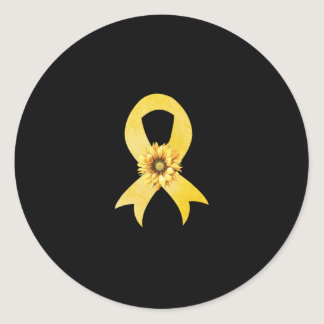 Sunflower Gold Ribbon Childhood Cancer Awareness Classic Round Sticker