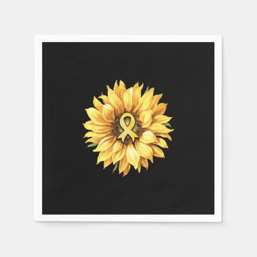 Sunflower Gold Ribbon Childhood Cancer Awareness Napkins