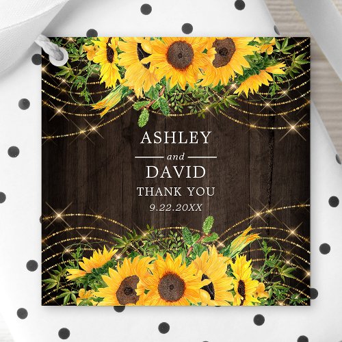 Sunflower Gold String Lights Rustic Wedding Favor Tags