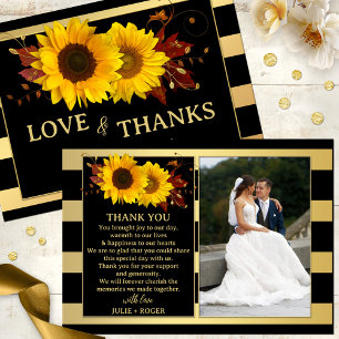 Sunflower Gold Striped Photo Wedding Thank You Card