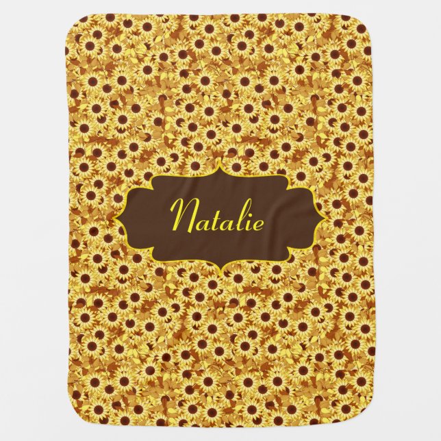Sunflower, Gold, Yellow and Brown, Editable  Baby Blanket (Front)