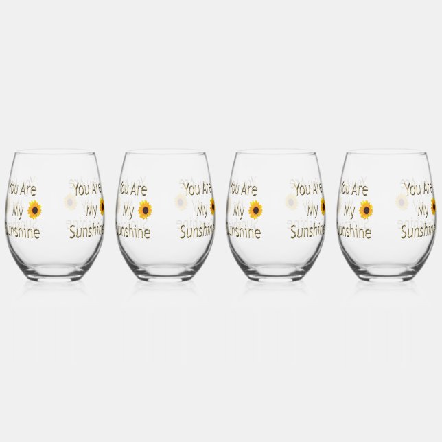 Sunflower Gold You Are My Sunshine,  Stemless Wine Glass (Front)
