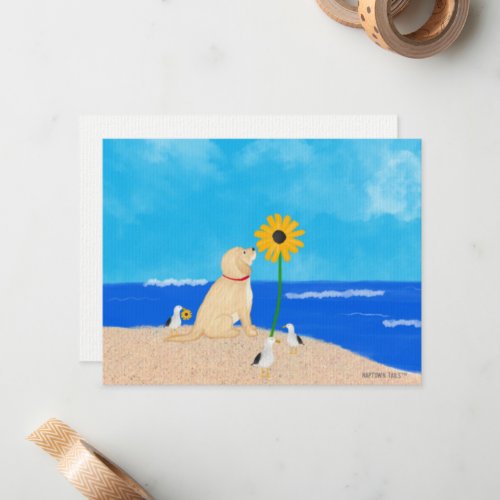 Sunflower Golden Retriever at Beach Note Card