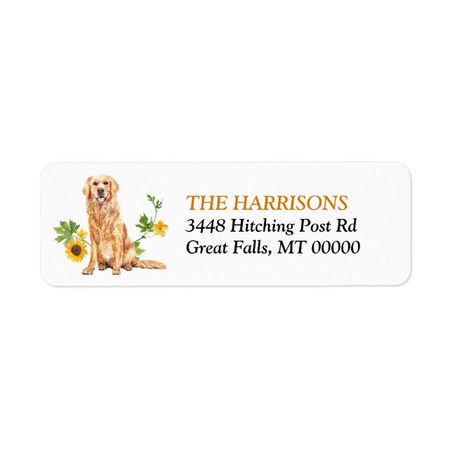 Sunflower Golden Retriever Dog Label (Front)