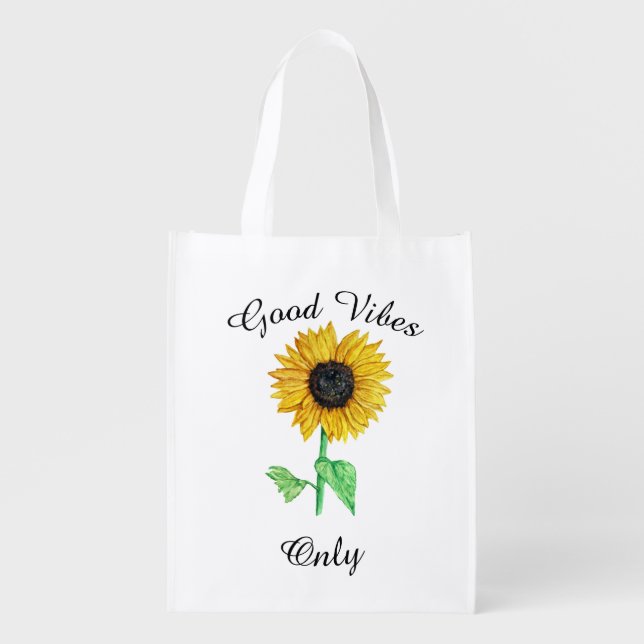 Sunflower- Good vibes only, Grocery Bag (Front)