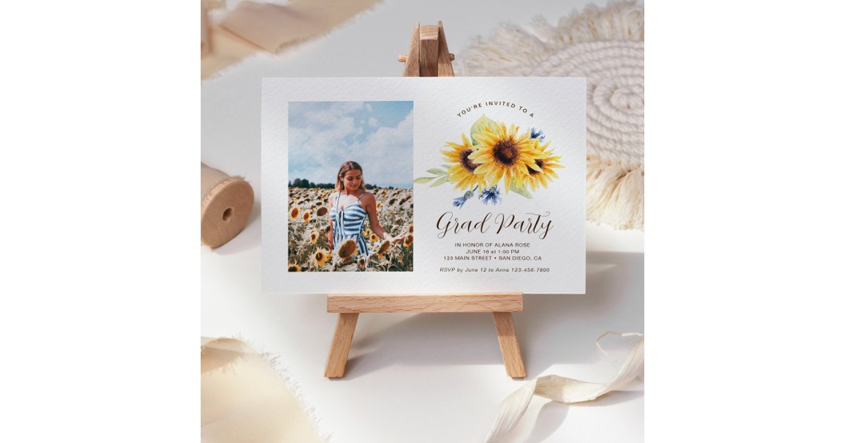 Sunflower Graduation Invitation, Photo Grad Invite | Zazzle