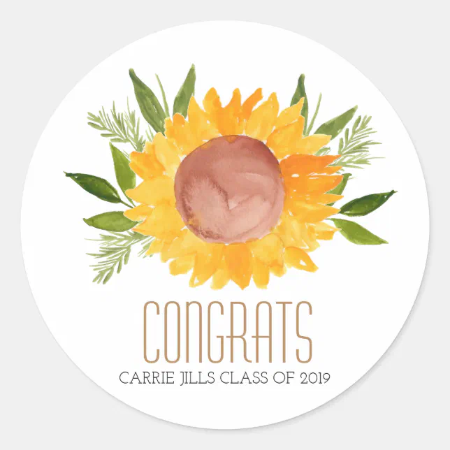 Sunflower graduation party congratulations sticker | Zazzle