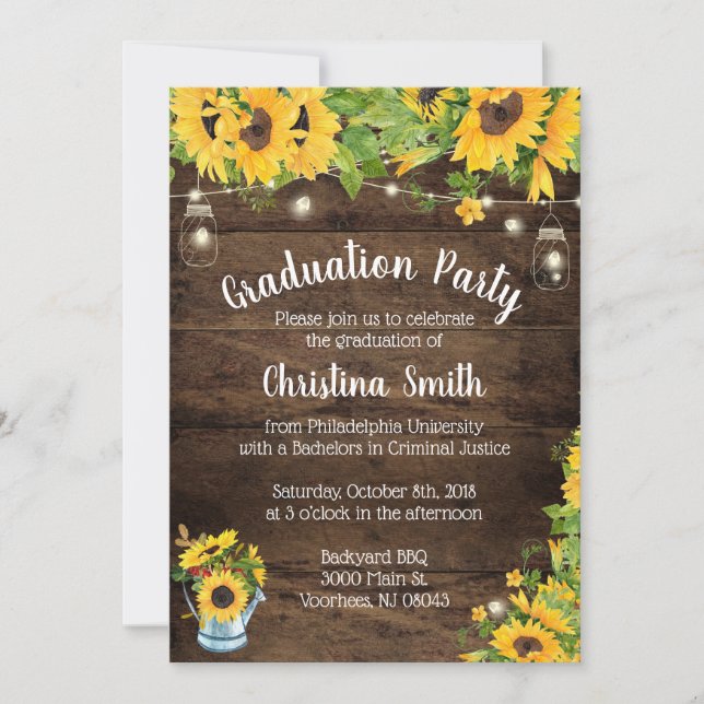 Sunflower Graduation Party - Country Rustic Invitation (Front)