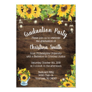 Sunflower Graduation Party - Country Rustic Invitation