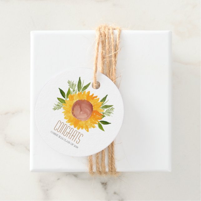 Sunflower graduation party favor tag (In Situ)