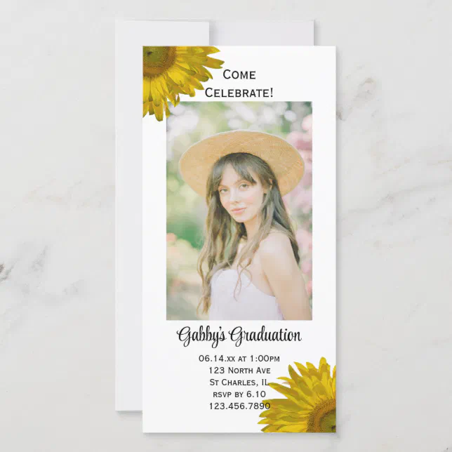 Sunflower Graduation Party Invitation Photo Card | Zazzle