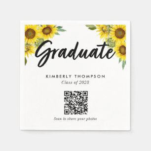 Sunflower Graduation QR Code Party Photo Share Napkins