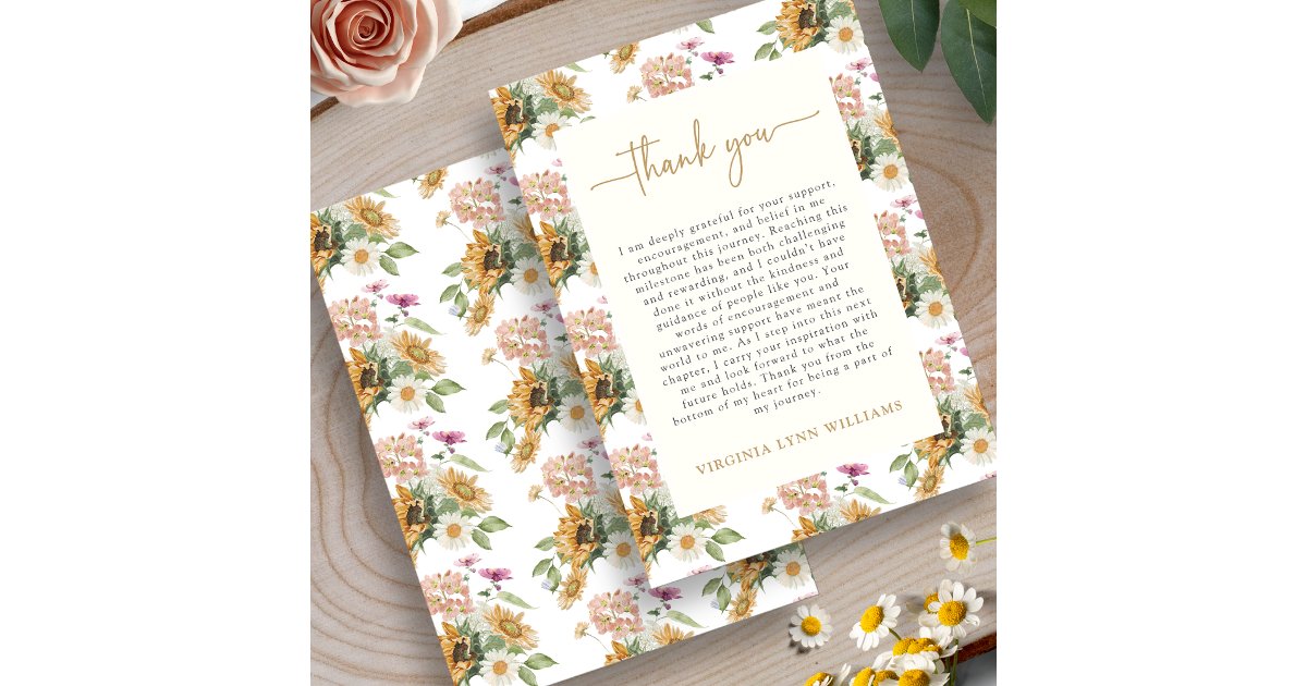 Sunflower Graduation Thank You Card | Zazzle