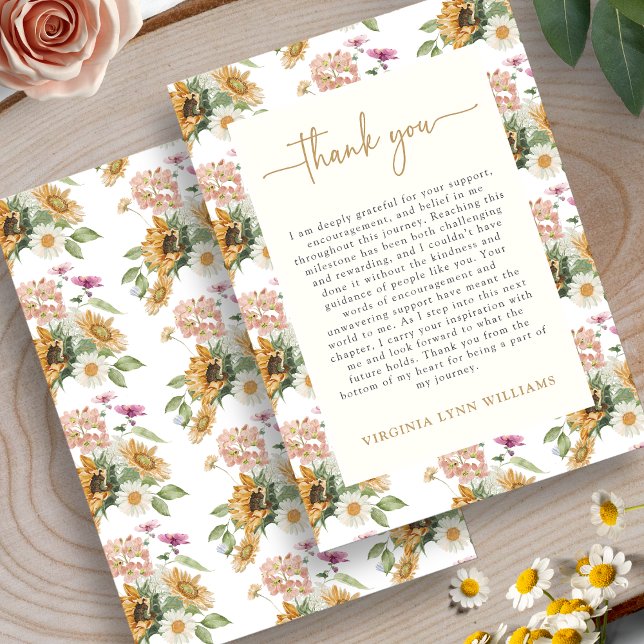 Sunflower Graduation Thank You Card (Watercolor Sunflower Graduation Thank You Card by Painted Paperie
)