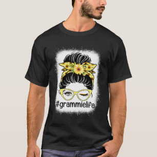 Sunflower Grammie Messy Bun Bleaches Mother s Day  T-Shirt