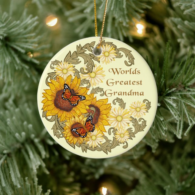 Sunflower Grandma  Ceramic Ornament (Tree)