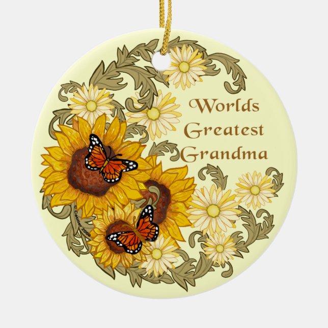 Sunflower Grandma  Ceramic Ornament (Front)