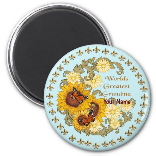 Sunflower Grandma custom name magnet