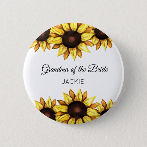 Sunflower Grandma of the Bride Wedding Floral Button