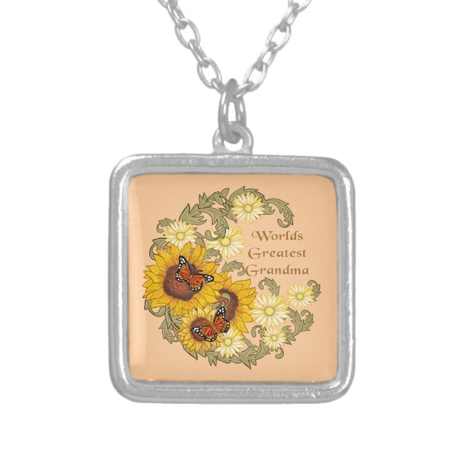 Sunflower Grandma Silver Plated Necklace (Front)